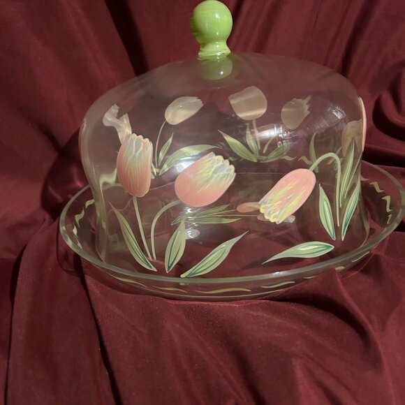 Princess House Crystal Cottage Tulip Cake plate with glass dome - Picture 5 of 5